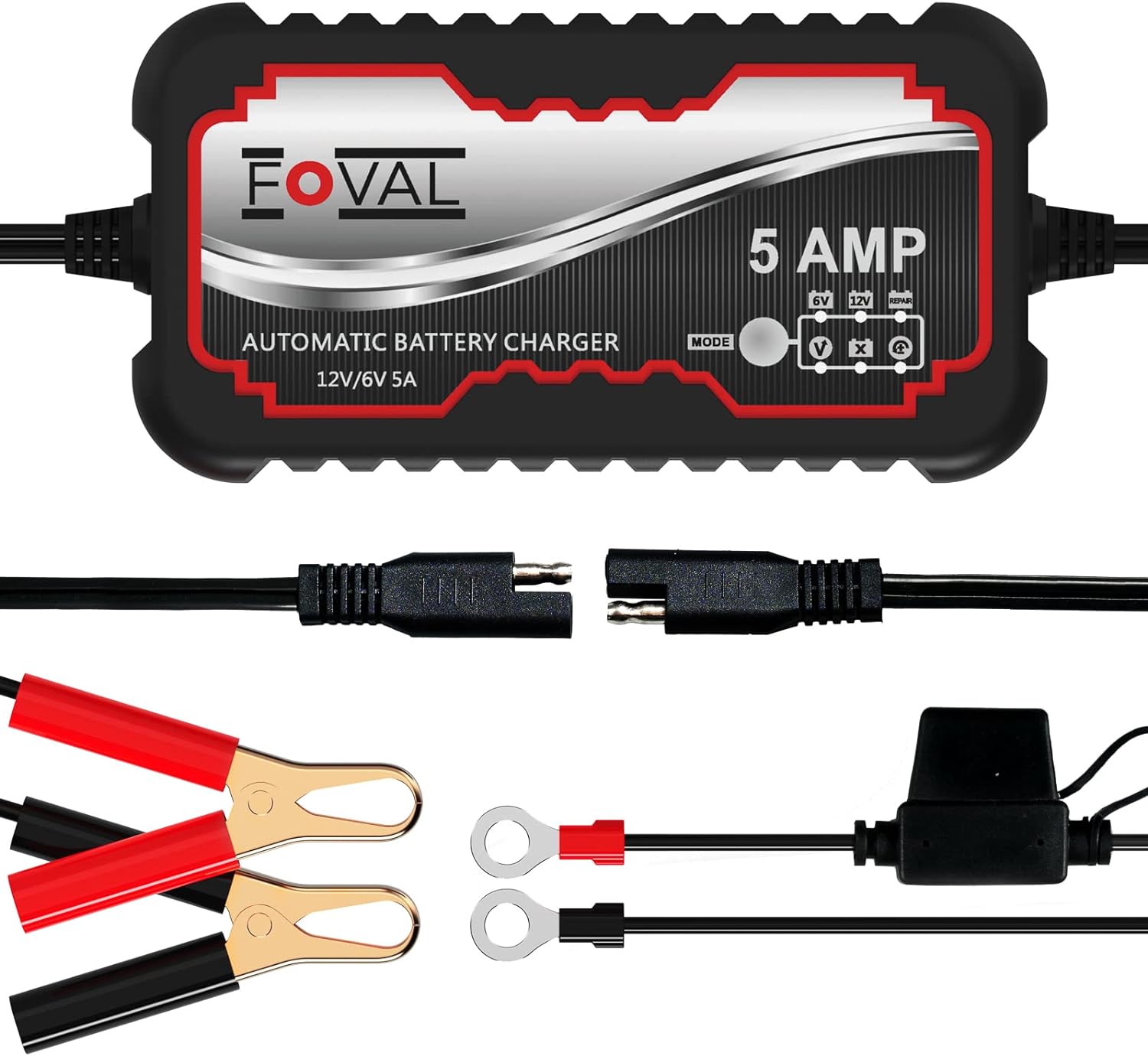 FOVAL 5A Smart Car Battery Charger, 6V and 12V Battery Charger Automotive, Battery Maintainer, Trickle Charger for Motorcycle, Float Charger for Cars, Trucks, SUVs, Boat, Lawn Mower, RV, ATV - FOVAL 5A Smart Car Battery Charger Review