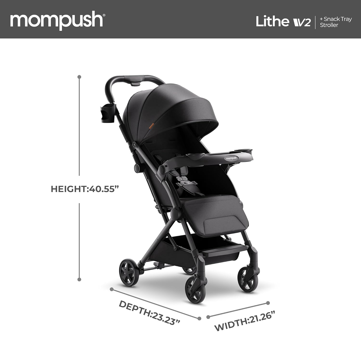 Mompush Lithe V2 Lightweight Stroller + Snack Tray, Ultra-Compact Fold  Airplane Ready Travel Stroller, Near Flat Recline Seat, Cup Holder, Raincover  Travelbag Included - Mompush Lithe V2 Lightweight Stroller + Snack Tray Review