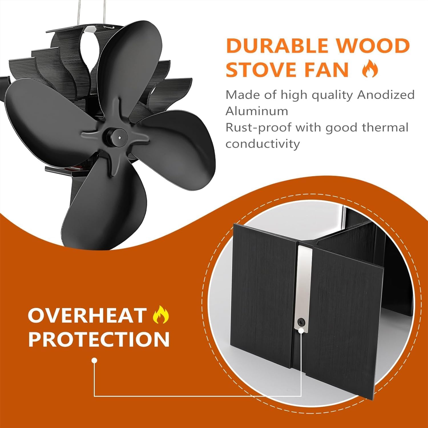 XTIMES Stove Fan for Buddy Heater Wood Stove Fan Heat Powered Fireplace Fan with Magnetic Thermometer Thermoelectric Fan Eco Fan for Wood Burning Stove/Pellet/Log Burner - XTIMES Stove Fan Review