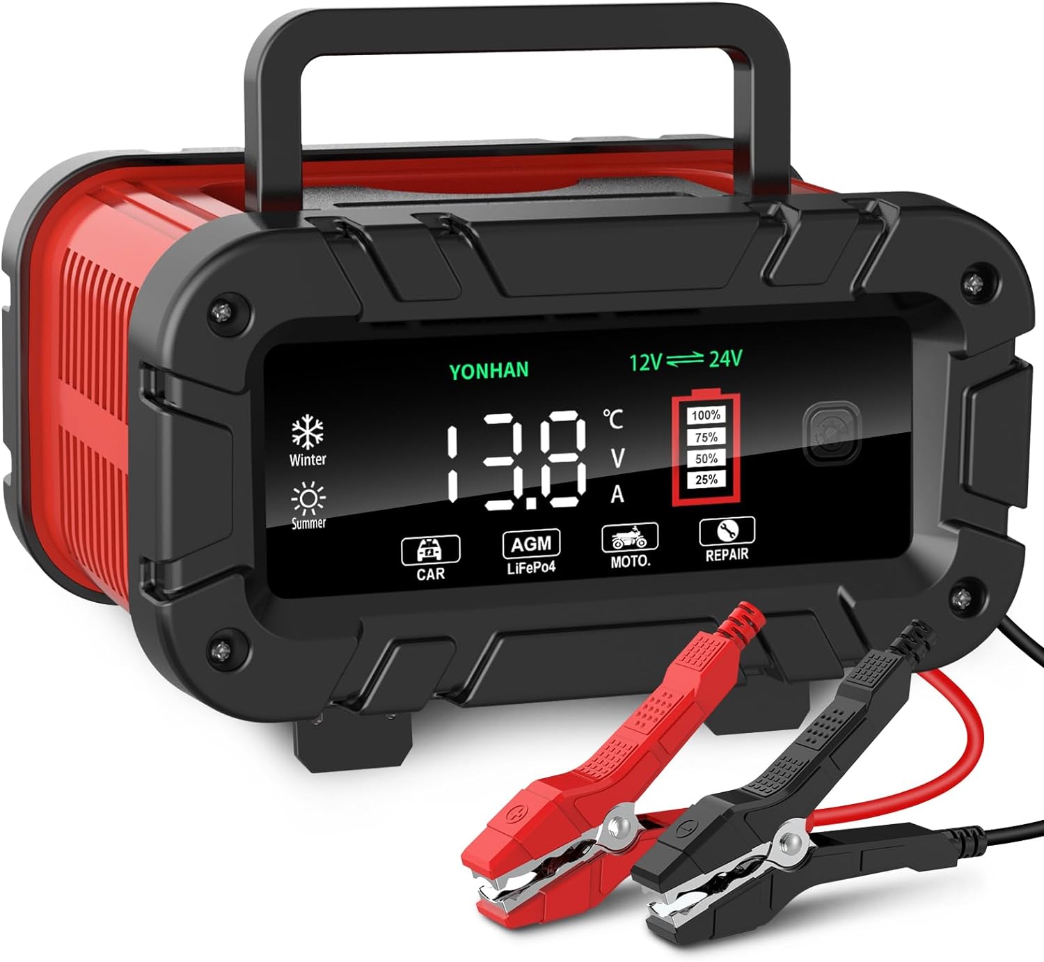 YONHAN Battery Charger 10 Amp, Upgraded 12V/24V LiFePO4 Lead Acid Portable Car Battery Charger w/Large Display Screen, Fully-Automatic Smart Trickle Charger Automotive, Battery Maintainer - YONHAN Battery Charger 10 Amp Review