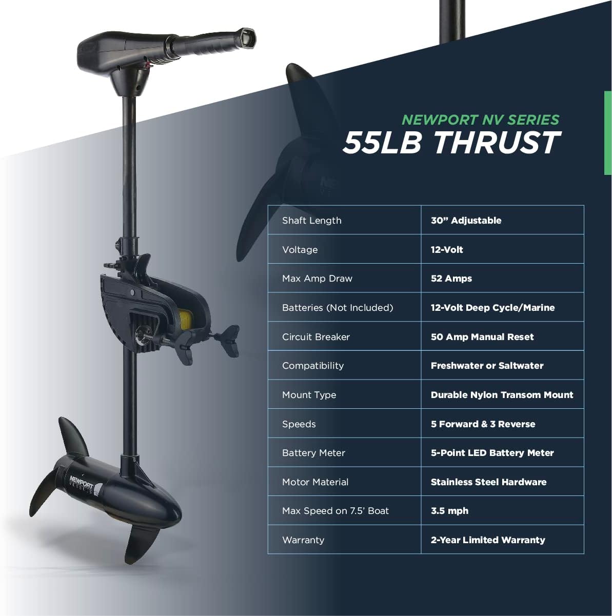 Newport NV-Series Thrust Saltwater Transom Mounted Trolling Electric Trolling Motor w/LED Battery Indicator - Newport NV-Series Thrust Saltwater Transom Motor Review