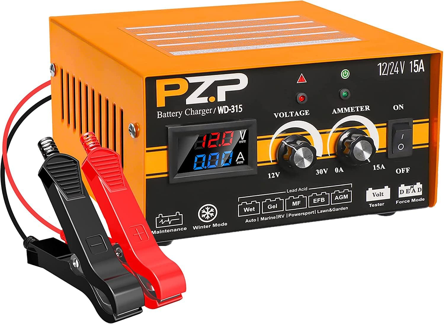 PZP 0-15A 12V 24V Car Battery Charger Automotive Motorcycle Boat Marine Trickle Charger 12 Volt 24 Volt Automobile Battery Charger Maintainer, Manual Deep Cycle Chargers - PZP 0-15A Car Battery Charger Review