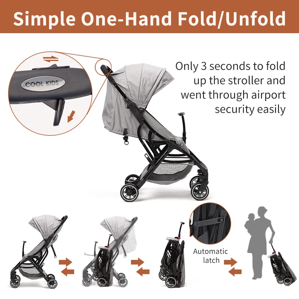 Lightweight Travel Stroller - Compact for Airplane, One-Hand Folding Baby Stroller, Toddler w/Adjustable Backrest/Footrest/T-Shaped Bumper(Gray) - Lightweight Travel Stroller Review