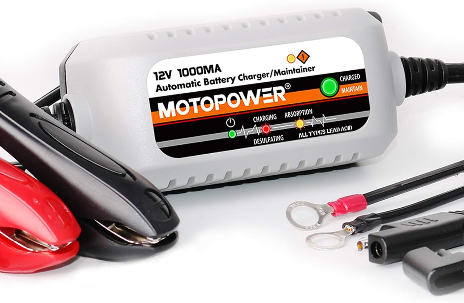 MOTOPOWER MP00205B 12V 1000mA Automatic Battery Charger, Battery Maintainer, Trickle Charger, and Battery Desulfator with Timer Protection - Grey - MOTOPOWER MP00205B Charger Review