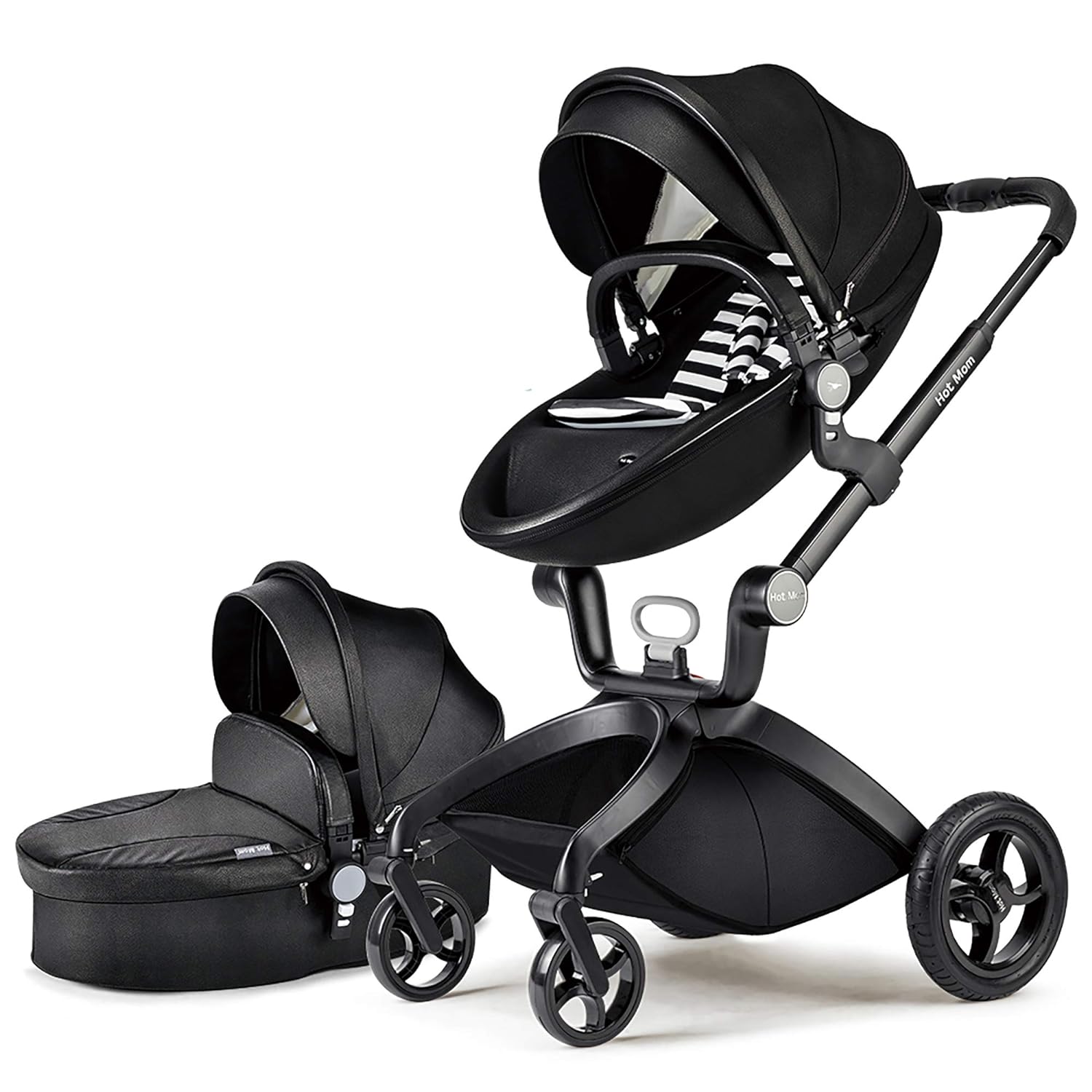 Hot Mom Baby Stroller: Baby Carriage with Adjustable Seat Height Angle and Four-Wheel Shock Absorption,Reversible，High Landscape and Fashional Pram (Grid) - Hot Mom Baby Stroller Review