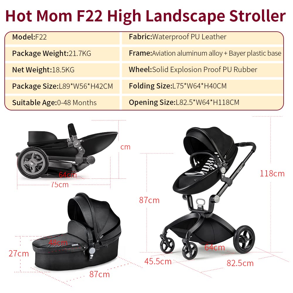 Hot Mom Baby Stroller: Baby Carriage with Adjustable Seat Height Angle and Four-Wheel Shock Absorption,Reversible，High Landscape and Fashional Pram (Grid) - Hot Mom Baby Stroller Review