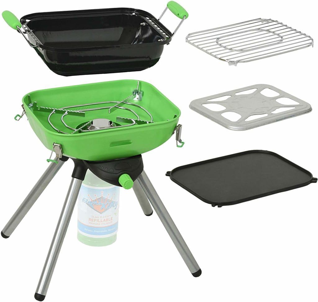 Flame King YSNVT-301 Multi-Function Portable Propane BBQ Grill Camp Stove, 8000 BTU 9.5 x 12 Inch Cooking Surface, Light Green/Black - Flame King YSNVT-301 BBQ Grill Camp Stove Review