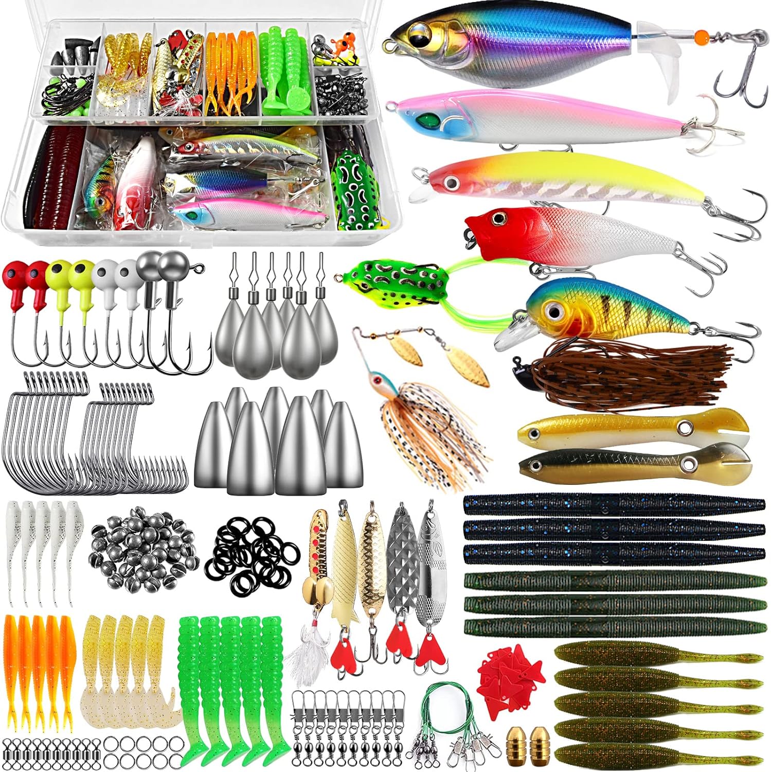 Fishing Lures Baits Tackle Fishing Accessories Kit Including Crankbaits, Spinnerbaits,Jig Hooks, Plastic Worms, Topwater Lures, Tackle Box and Fishing Gear Lures Kit Set - Fishing Lures Baits Tackle Kit Set Review