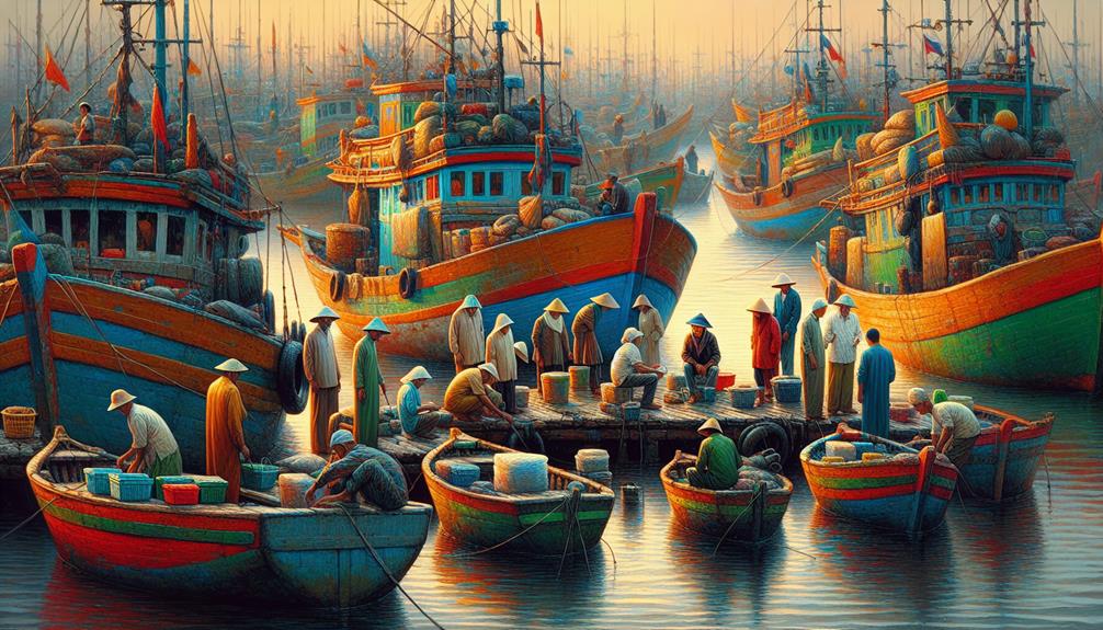 vibrant fishing boats scene